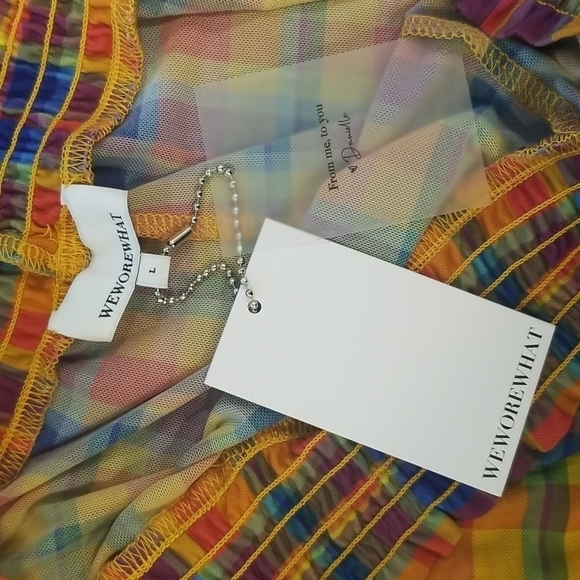 💕WEWOREWHAT💕 Plaid Print Smocked Mesh Pants ~ Swimsuit Coverup Large L NWT - Picture 12 of 16